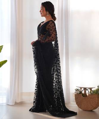 Black embroidered blouse with embroidered saree 2