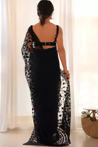 Black embroidered blouse with embroidered saree