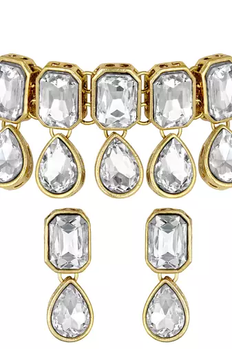 Aheli crystal pearl traditional ethnic bridal choker necklace with earrings jewellery set