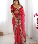 Red embroidered blouse with embroidered saree