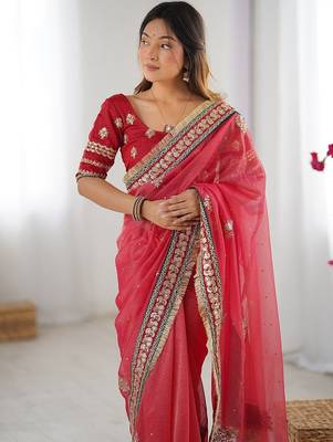 Red embroidered blouse with embroidered saree 2