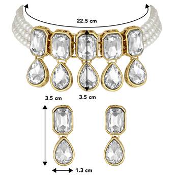 Aheli crystal pearl traditional ethnic bridal choker necklace with earrings jewellery set 4
