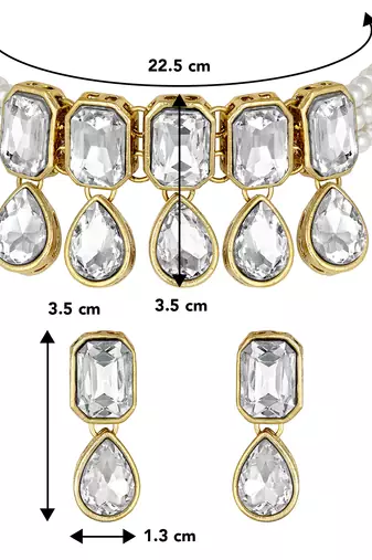 Aheli crystal pearl traditional ethnic bridal choker necklace with earrings jewellery set