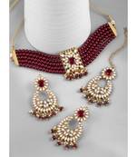 Aheli kundan faux pearl choker necklace with earring maang tikka traditional bridal jewellery set