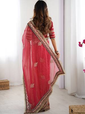 Red embroidered blouse with embroidered saree 5