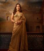 Coffee jari woven blouse with embroidred saree