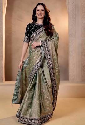 Green embroidered blouse with embroidered saree 5