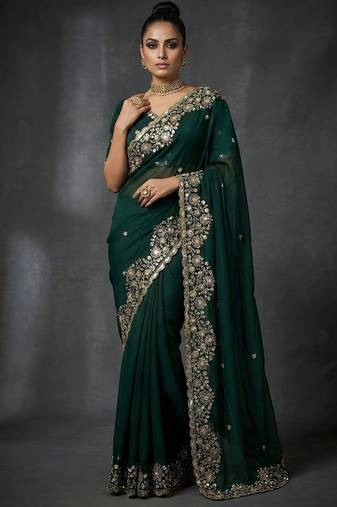 Green embellished saree with embellished blouse