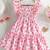 White & pink floral printed cotton smocked puff sleeve fit & flare girls dress