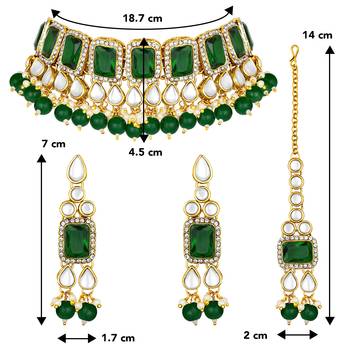 Aheli traditional kundan choker necklace jewellery set with dangle earring maang tikka 4