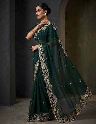 Green embellished saree with embellished blouse 3