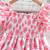 White & pink floral printed cotton smocked puff sleeve fit & flare girls dress