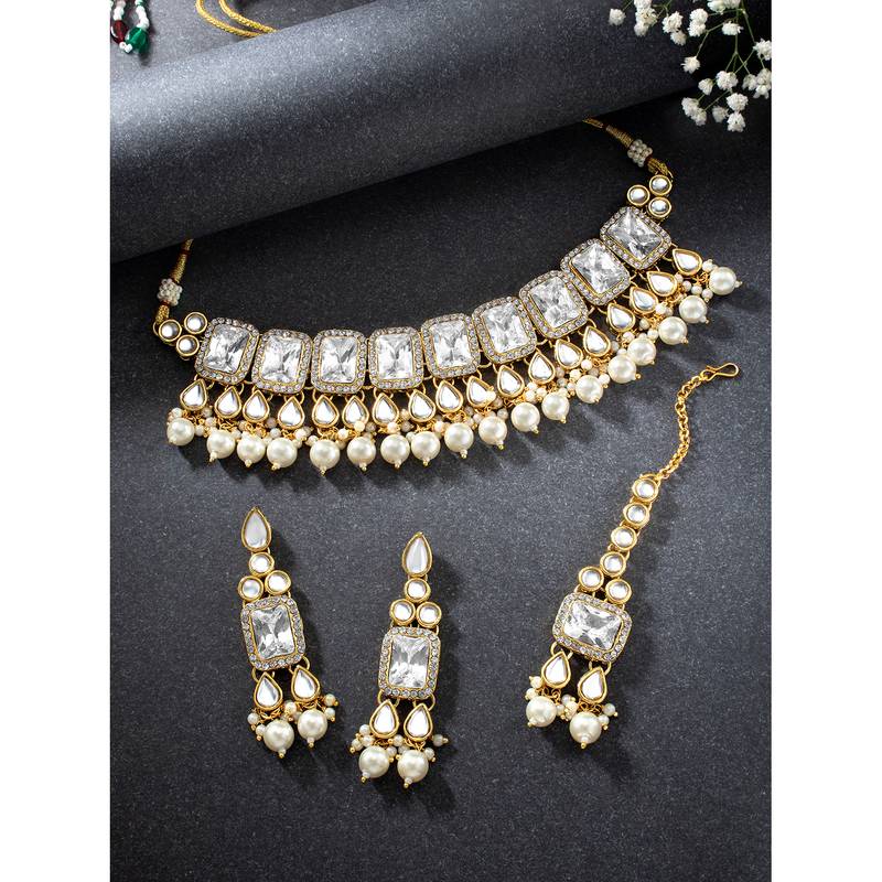 Aheli traditional kundan choker necklace with earring maang tikka jewellery set