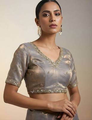 Beige embellished saree with embellished blouse 3
