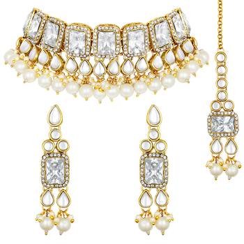 Aheli traditional kundan choker necklace with earring maang tikka jewellery set 3