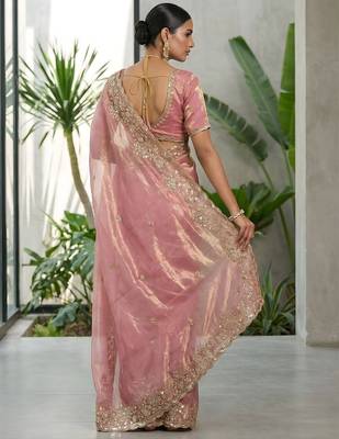 Pink embellished saree with embellished blouse 2