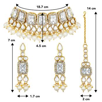 Aheli traditional kundan choker necklace with earring maang tikka jewellery set 4