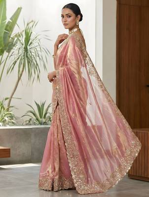 Pink embellished saree with embellished blouse 3