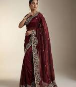 Maroon embellished saree with embellished blouse