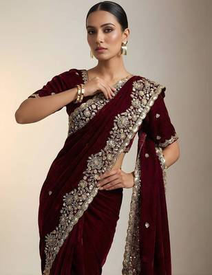 Maroon embellished saree with embellished blouse 2