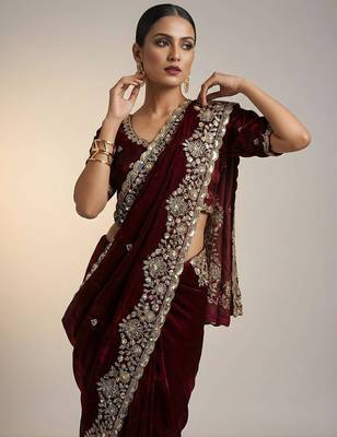 Maroon embellished saree with embellished blouse 3