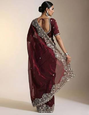 Maroon embellished saree with embellished blouse 4
