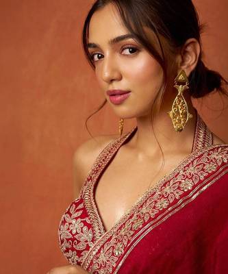 Red embroidered blouse with embroidered saree 3