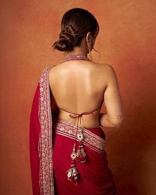 Red embroidered blouse with embroidered saree 4