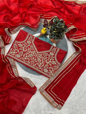 Red embroidered blouse with embroidered saree 5