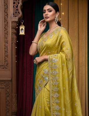 Yellow embellished saree with embellished blouse 2