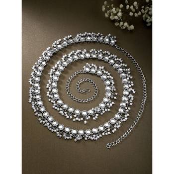 Aheli traditional jewellery white kundan waist belt kamar bandh belly chain gift for women 1
