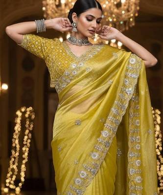 Yellow embellished saree with embellished blouse 3