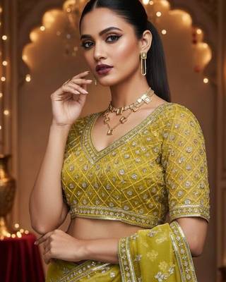 Yellow embellished saree with embellished blouse 4