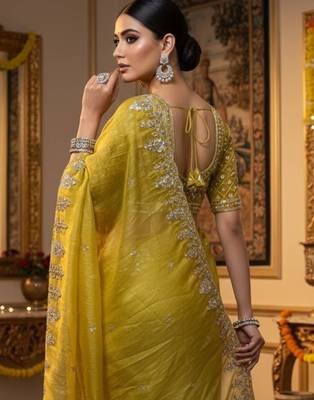 Yellow embellished saree with embellished blouse 5