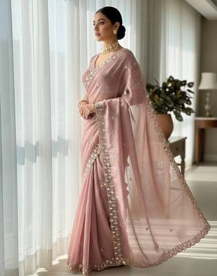 Pink embellished saree with embellished blouse 3