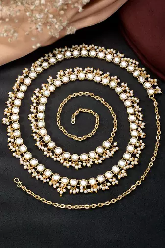 Aheli traditional jewellery white kundan waist belt kamar bandh belly chain gift for women