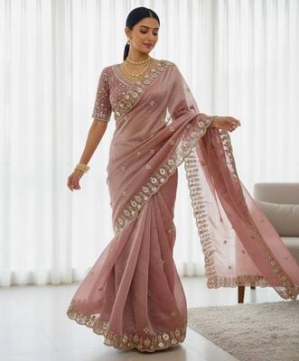 Pink embellished saree with embellished blouse 1