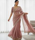 Pink embellished saree with embellished blouse