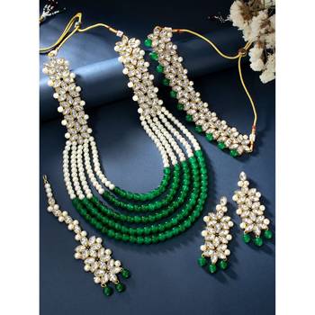 Aheli indian traditional kundan bridal necklace jewellery set with earring maang tikka for women 2