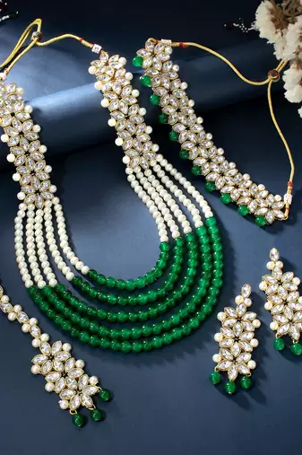 Aheli indian traditional kundan bridal necklace jewellery set with earring maang tikka for women