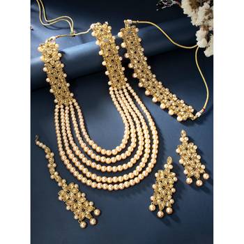 Aheli traditional kundan long necklace jewellery set with earring maang tikka for women 2
