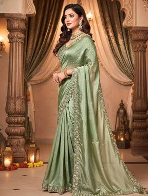 Mint green embellished saree with embellished blouse 2