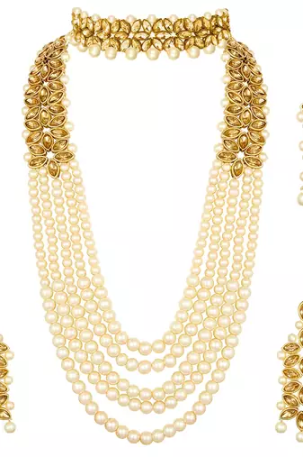 Aheli traditional kundan long necklace jewellery set with earring maang tikka for women