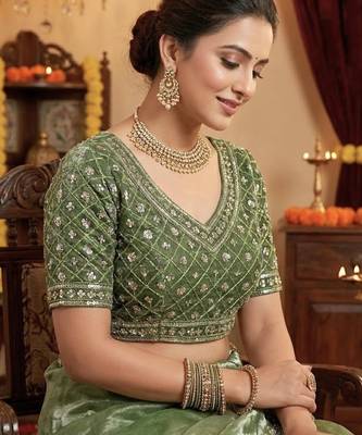 Mint green embellished saree with embellished blouse 3