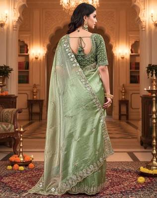 Mint green embellished saree with embellished blouse 4