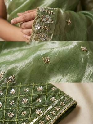 Mint green embellished saree with embellished blouse 5