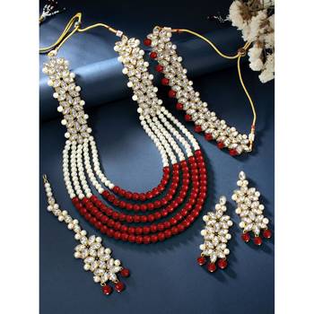 Aheli traditional kundan wedding bridal necklace jewellery set with earring maang tikka for women 2