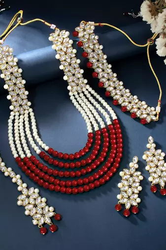 Aheli traditional kundan wedding bridal necklace jewellery set with earring maang tikka for women
