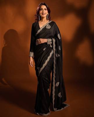 Black embroidered blouse with embroidered saree 1