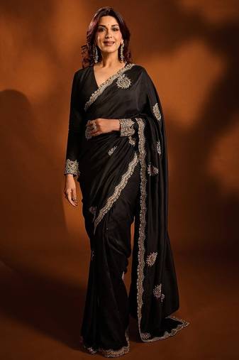 Black embroidered blouse with embroidered saree